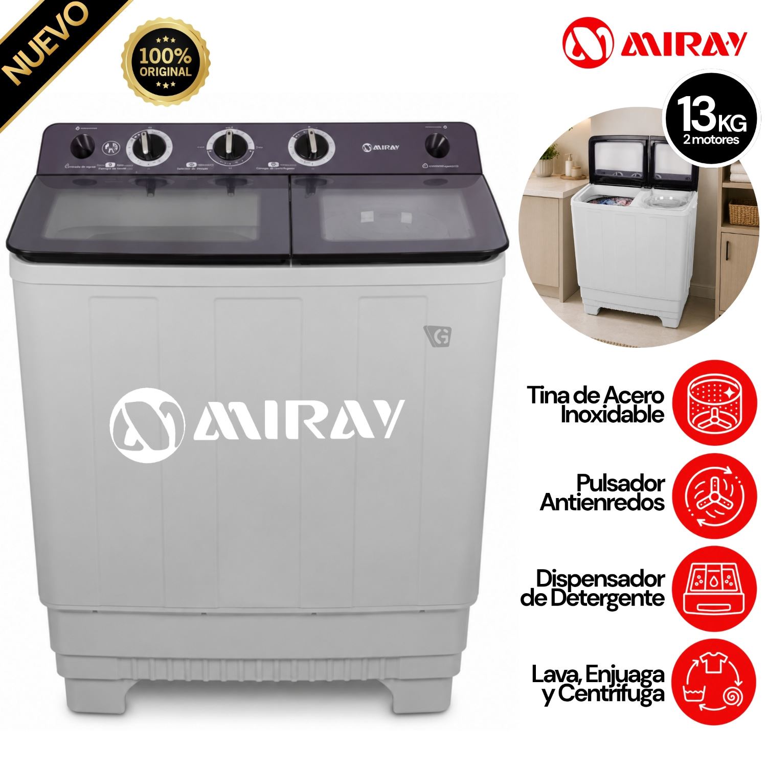 Lavadora Semiautomática Miray LMS-136 13Kg